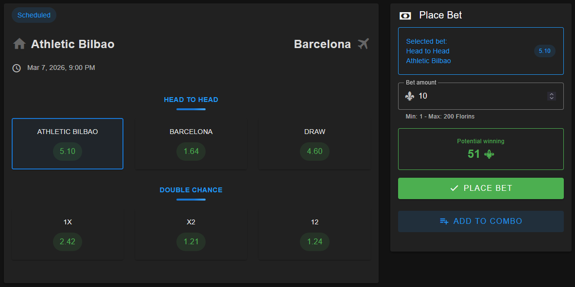 Bet Sandbox - placing bet